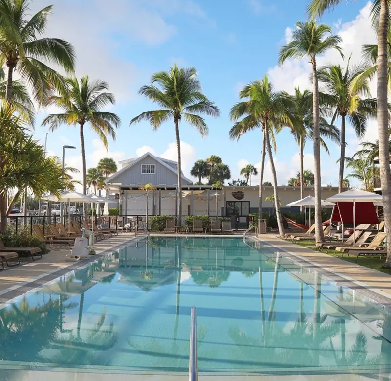 Palm-lined swimming pool at The Perry Hotel Key West